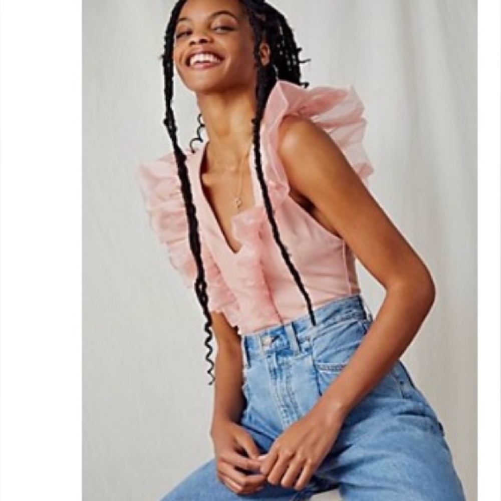 Free People Pink Ruffle Bodysuit